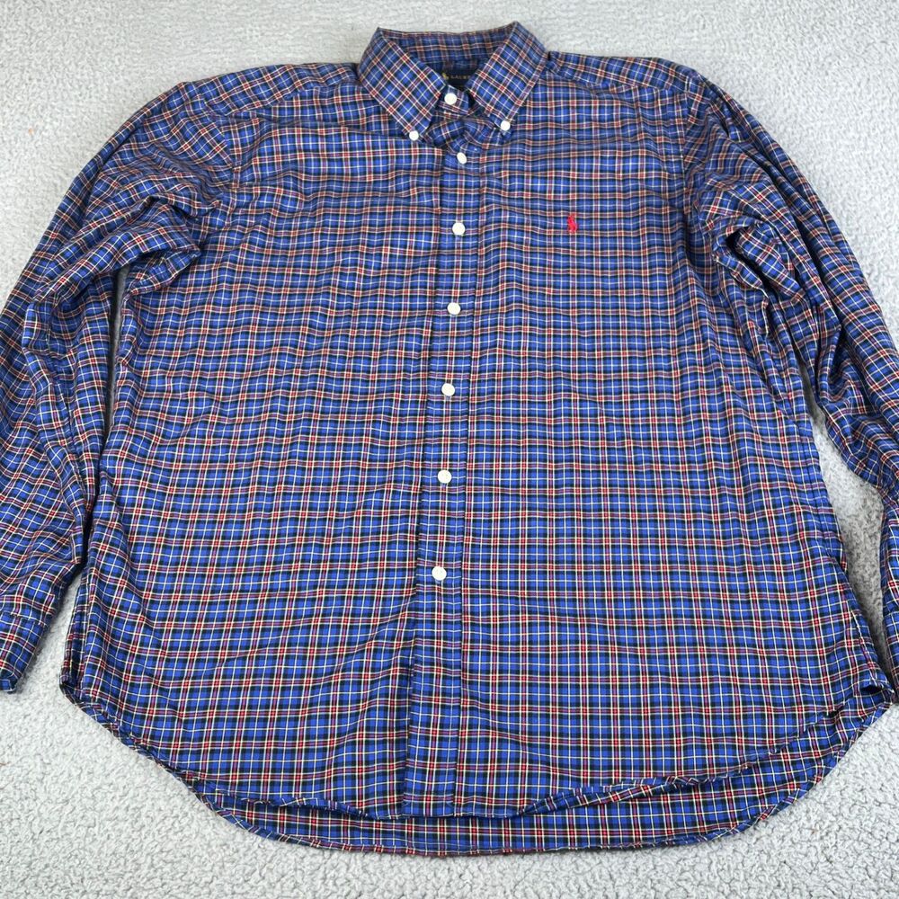 RALPH LAUREN Shirt Men L Blue Red Yellow Plaid Classic Fit  Red Polo Pony Preppy